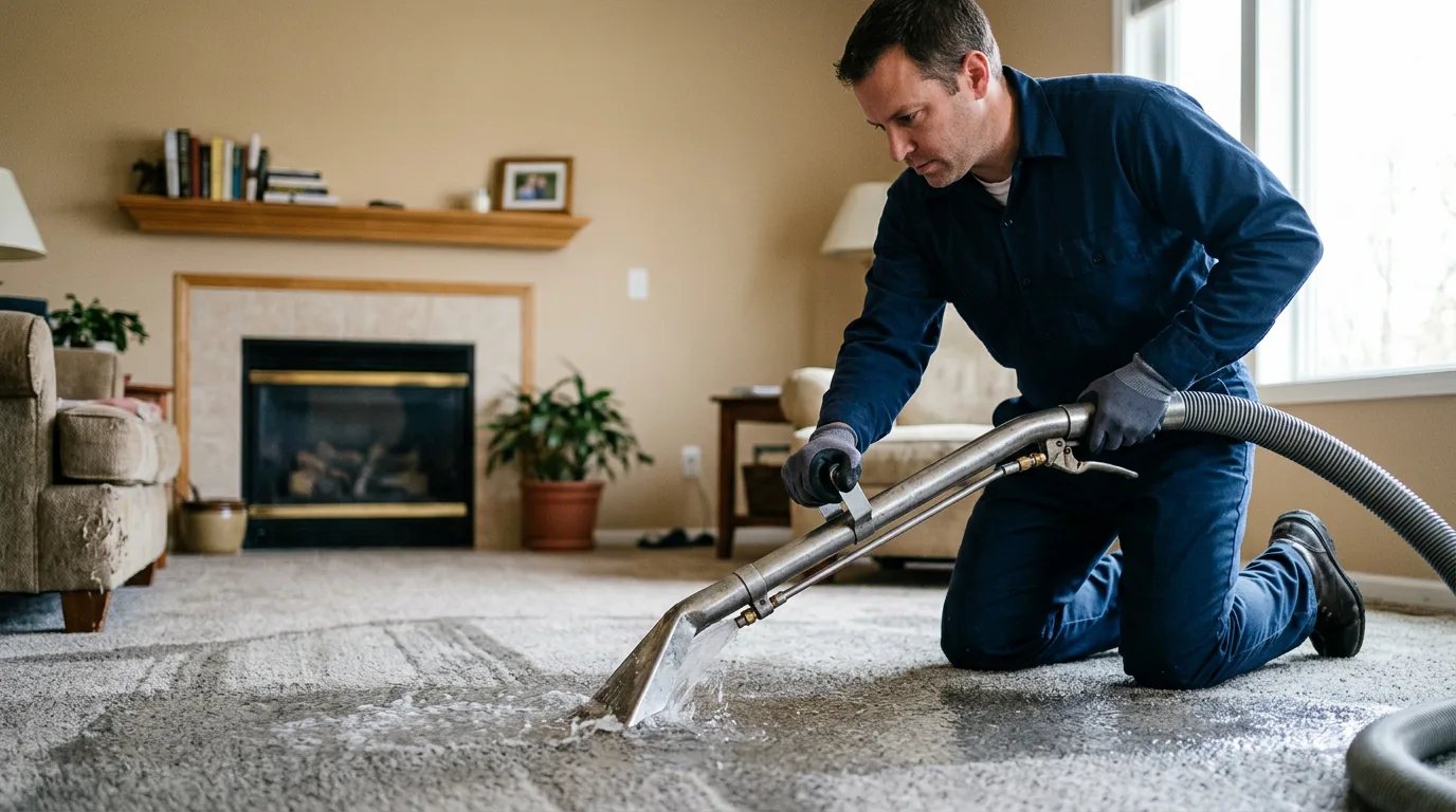 Water damage restoration technician working near Columbia, NJ